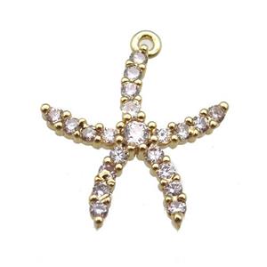 copper starfish pendant paved zircon, gold plated, approx 18-20mm