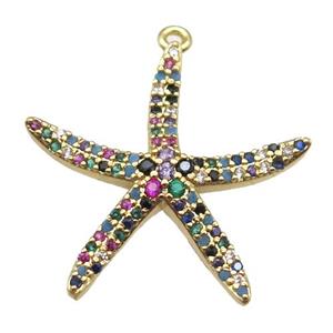 copper starfish pendant paved zircon, gold plated, approx 24mm