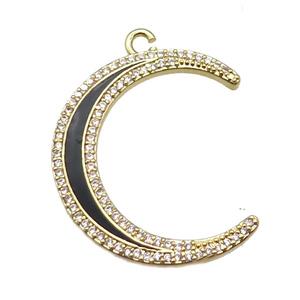 copper crescent moon pendant paved zircon, enameling, gold plated, approx 32mm dia