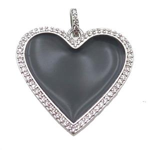 copper heart pendant paved zircon, enameling, platinum plated, approx 30mm
