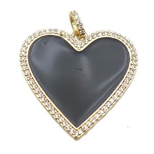 copper heart pendant paved zircon, enameling, gold plated, approx 30mm