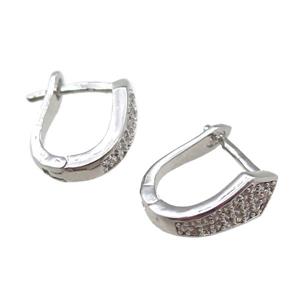 copper Latchback Earring paved zircon, platinum plated, approx 10-14mm