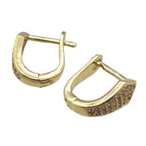 copper Latchback Earring paved zircon, gold plated, approx 10-14mm