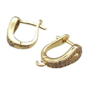 copper Latchback Earring paved zircon, gold plated, approx 10-14mm