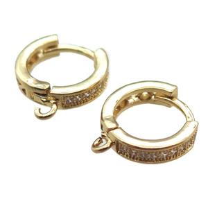 copper huggie hoop Earring paved zircon, gold plated, approx 14mm dia