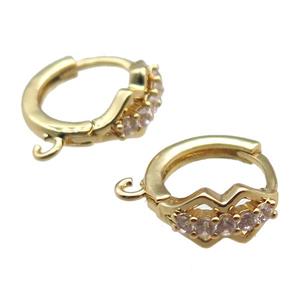 copper hoop Earring paved zircon, gold plated, approx 14mm dia