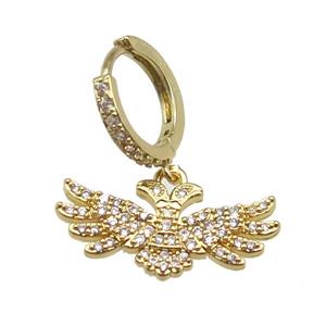 copper hoop Earring paved zircon with angel wing, gold plated, approx 12-22mm, 14mm dia