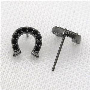 copper Studs Earring paved zircon, black plated , approx 10mm