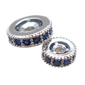 copper spacer beads paved zircon, heishi, platinum plated, approx 6mm dia