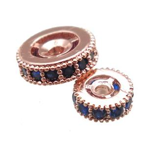 copper spacer beads paved zircon, heishi, rose gold, approx 6mm dia