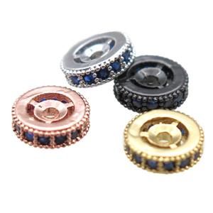 copper spacer beads paved zircon, heishi, mixed color, approx 6mm dia