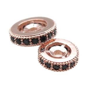 copper spacer beads paved zircon, heishi, rose gold, approx 6mm dia