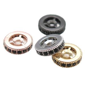 copper spacer beads paved black zircon, heishi, mixed color, approx 6mm dia