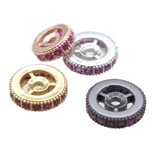 copper spacer beads paved zircon, heishi, mixed color, approx 8mm dia