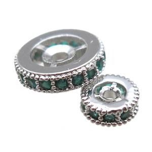 copper spacer beads paved zircon, heishi, platinum plated, approx 8mm dia
