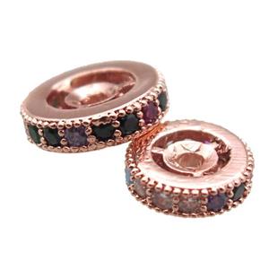 copper spacer beads paved zircon, heishi, rose gold, approx 8mm dia