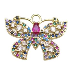 copper butterfly pendant paved zircon, gold plated, approx 20-24mm