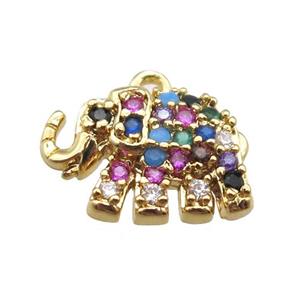 copper elephant pendant paved zircon, gold plated, approx 8-12mm