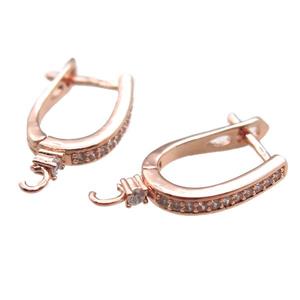 copper Latchback Earrings paved zircon, rose gold, approx 10-20mm