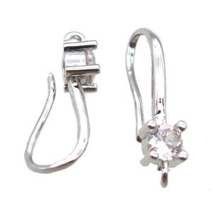 copper Hook Earrings paved zircon, platinum plated, approx 8-19mm