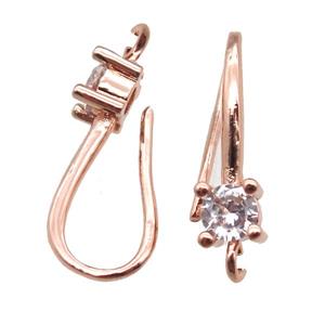 copper Hook Earrings paved zircon, rose gold, approx 8-19mm