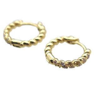 copper Hoop Earrings paved zircon, gold plated, approx 14mm dia
