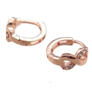 copper huggie Hoop Earrings paved zircon, rose gold, approx 12mm dia