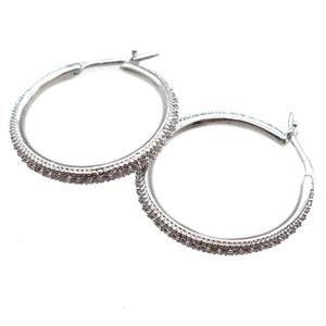 copper Hoop Earrings paved zircon, platinum plated, approx 28mm dia