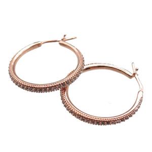 copper Hoop Earrings paved zircon, rose gold, approx 28mm dia
