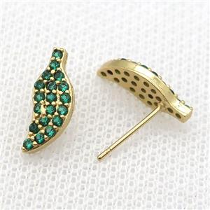 copper studs Earrings paved green zircon, gold plated, approx 6-15mm
