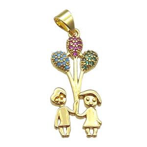 copper couple pendant paved zircon, gold plated, approx 12-26mm