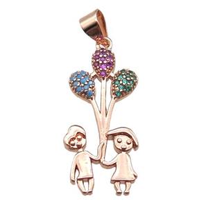 copper couple pendant paved zircon, rose gold, approx 12-26mm