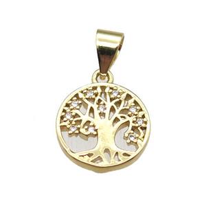 copper pendant paved zircon, tree of life, gold plated, approx 11.5mm