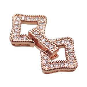 copper clover connector clasp paved zircon, rose gold, approx 13-23mm