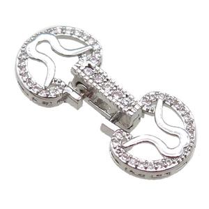copper connector clasp paved zircon, circle, platinum plated, approx 12-26mm