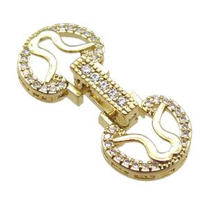 copper connector clasp paved zircon, circle, gold plated, approx 12-26mm