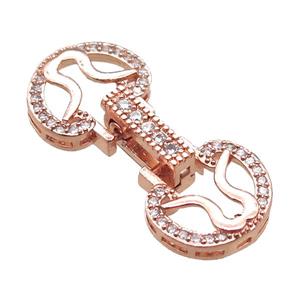 copper connector clasp paved zircon, circle, rose gold, approx 12-26mm
