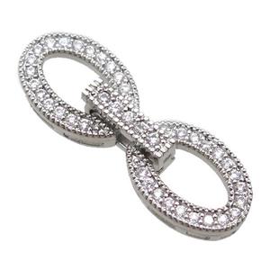 copper connector clasp paved zircon, oval, platinum plated, approx 9-29mm