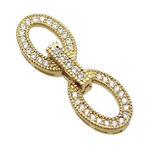 copper connector clasp paved zircon, oval, gold plated, approx 9-29mm