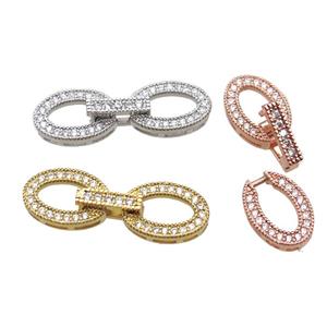 copper connector clasp paved zircon, oval, mixed color, approx 9-29mm