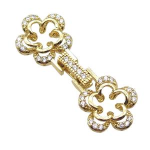 copper connector clasp paved zircon, flower, gold plated, approx 15-38mm