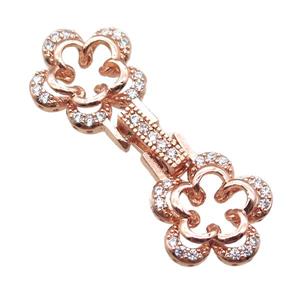 copper connector clasp paved zircon, flower, rose gold, approx 15-38mm