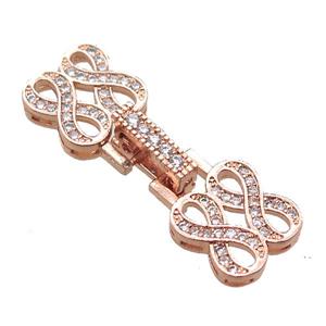 copper connector clasp paved zircon, infinity, rose gold, approx 11-31mm