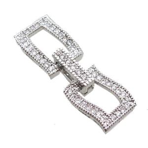 copper connector clasp paved zircon, rectangle, platinum plated, approx 10-27mm
