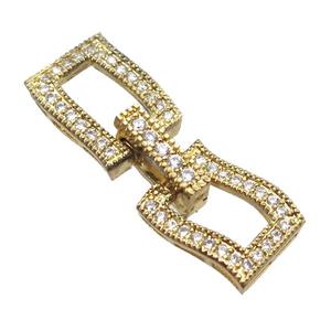 copper connector clasp paved zircon, rectangle, gold plated, approx 10-27mm