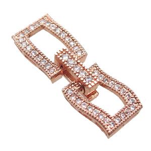 copper connector clasp paved zircon, oblong, rose gold, approx 10-27mm