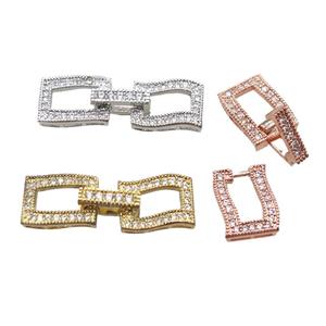 copper connector clasp paved zircon, rectangle, mixed color, approx 10-27mm