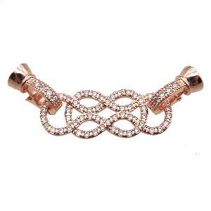 copper connector clasp paved zircon, knot, rose gold, approx 11-45mm