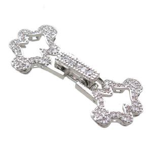 copper connector clasp paved zircon, platinum plated, approx 14-32mm