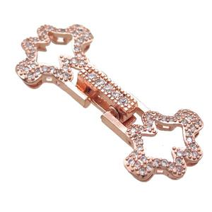 copper connector clasp paved zircon, rose gold, approx 14-32mm